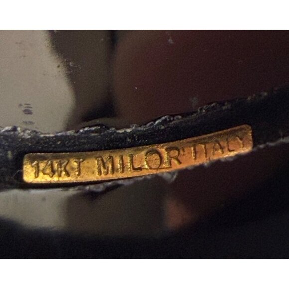 14K Milor Italy Black Enamel Resin Ring With Gold Accents Size 7 Vintage Italian - Picture 5 of 6